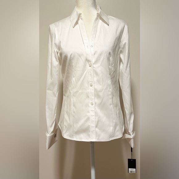 Women’s Karl Lagerfeld Shirt White Basic Button Up Non-Iron Long Sleeve Size 4 - Picture 1 of 10